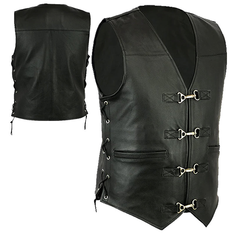 Alpha Leather Motorcycle Vest For Men Riding Club Black Biker Vests With Concealed