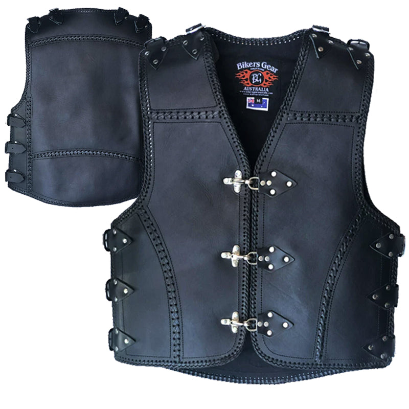 bikers gear australia Bikers Gear Australia 3mm HD Motorcycle Leather Vest Black