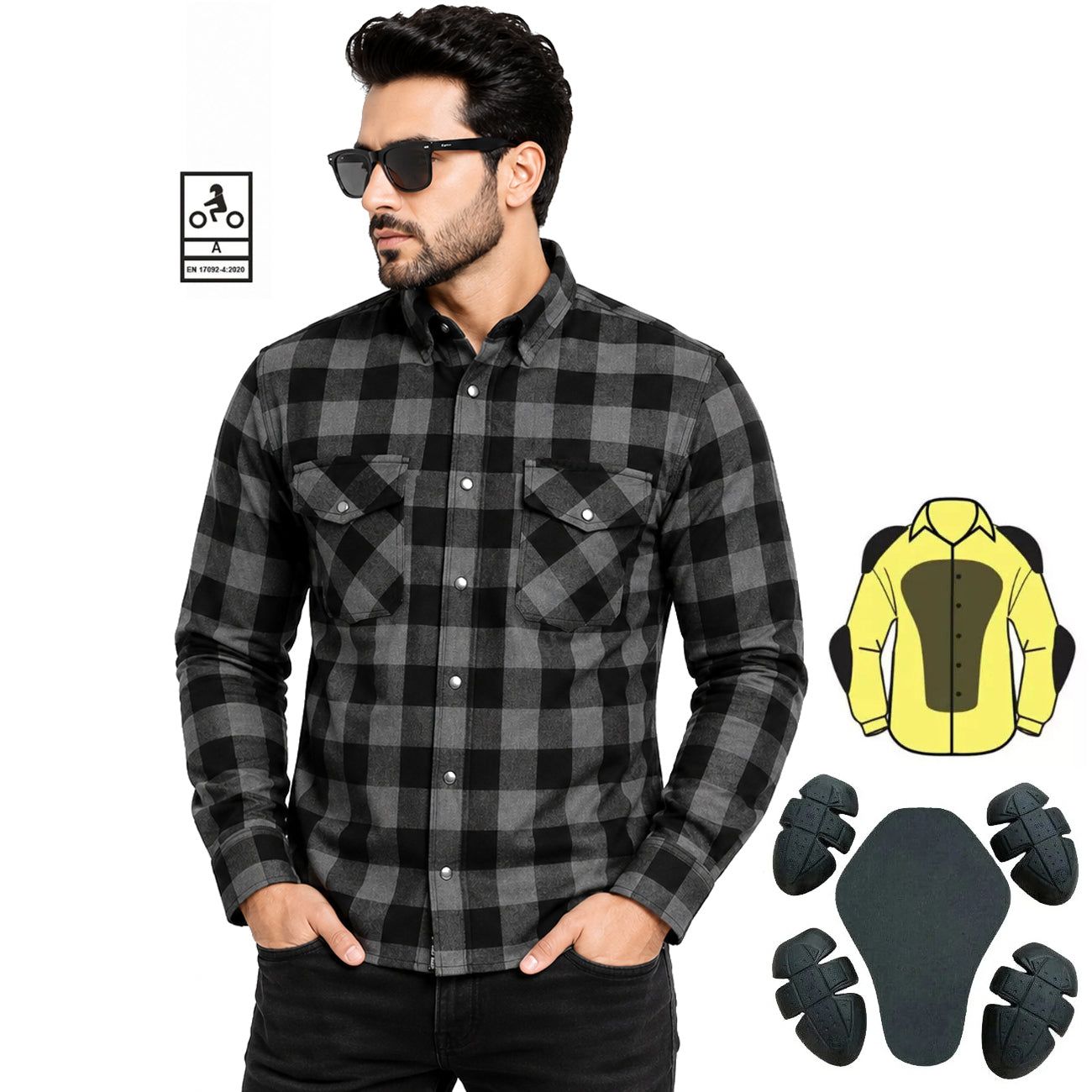 Bikers Gear Australia Exo Protective Motorcycle Flannel Lined with Kevlar Shirts Grey