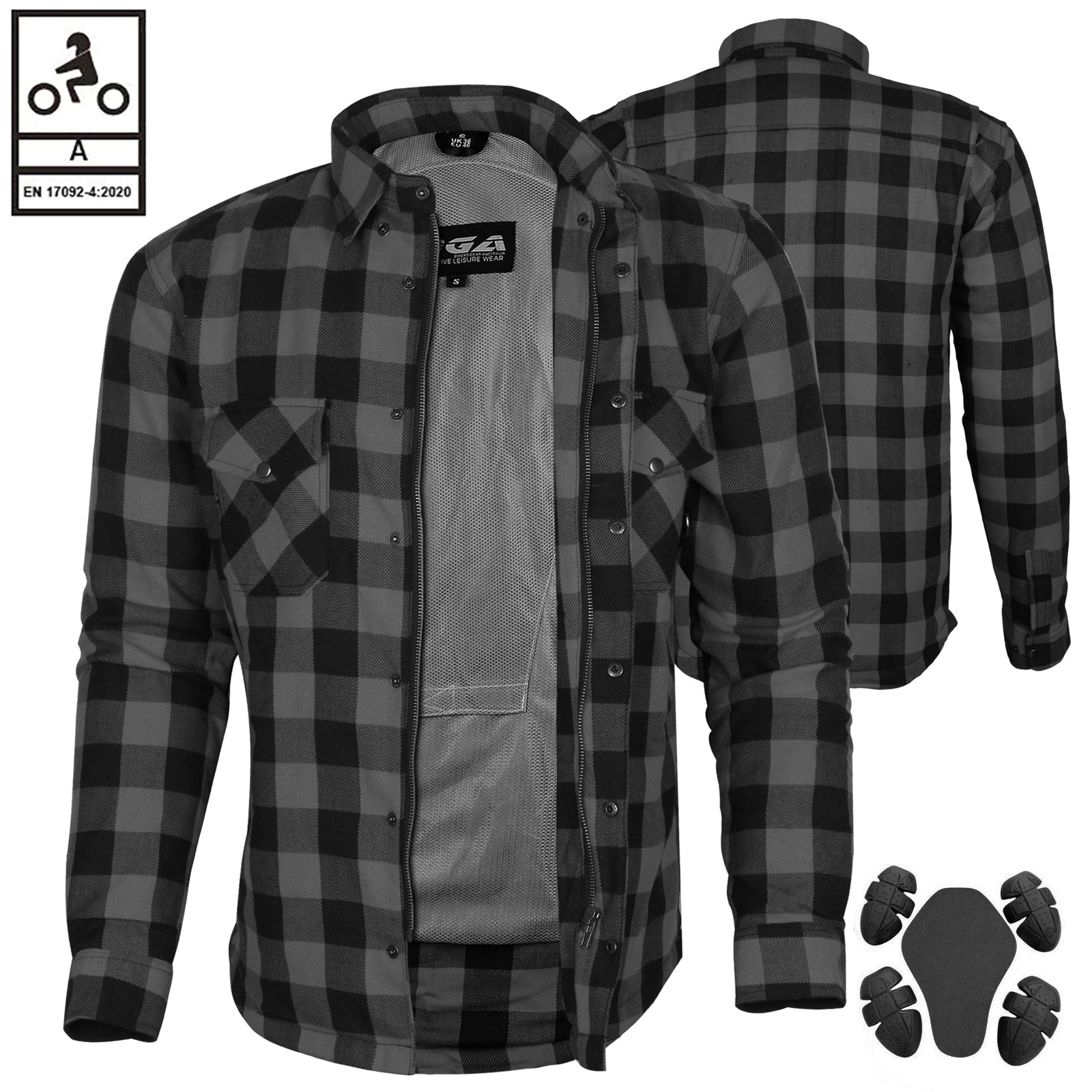 Bikers Gear Australia Exo Protective Motorcycle Flannel Lined with Kevlar Shirts Grey