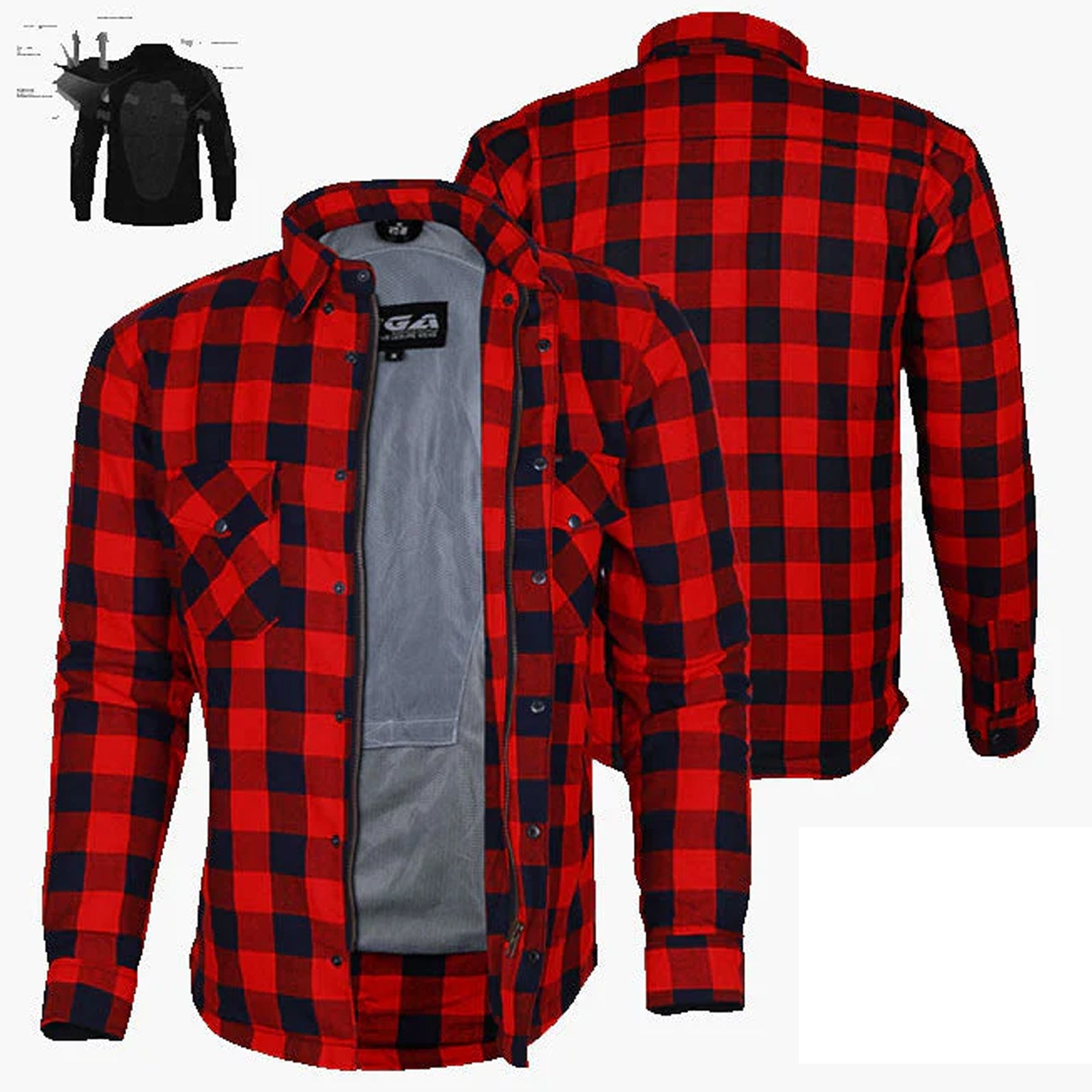 Bikers Gear Australia Exo Protective Motorcycle Flannel Lined with Kevlar Shirts Red/Black