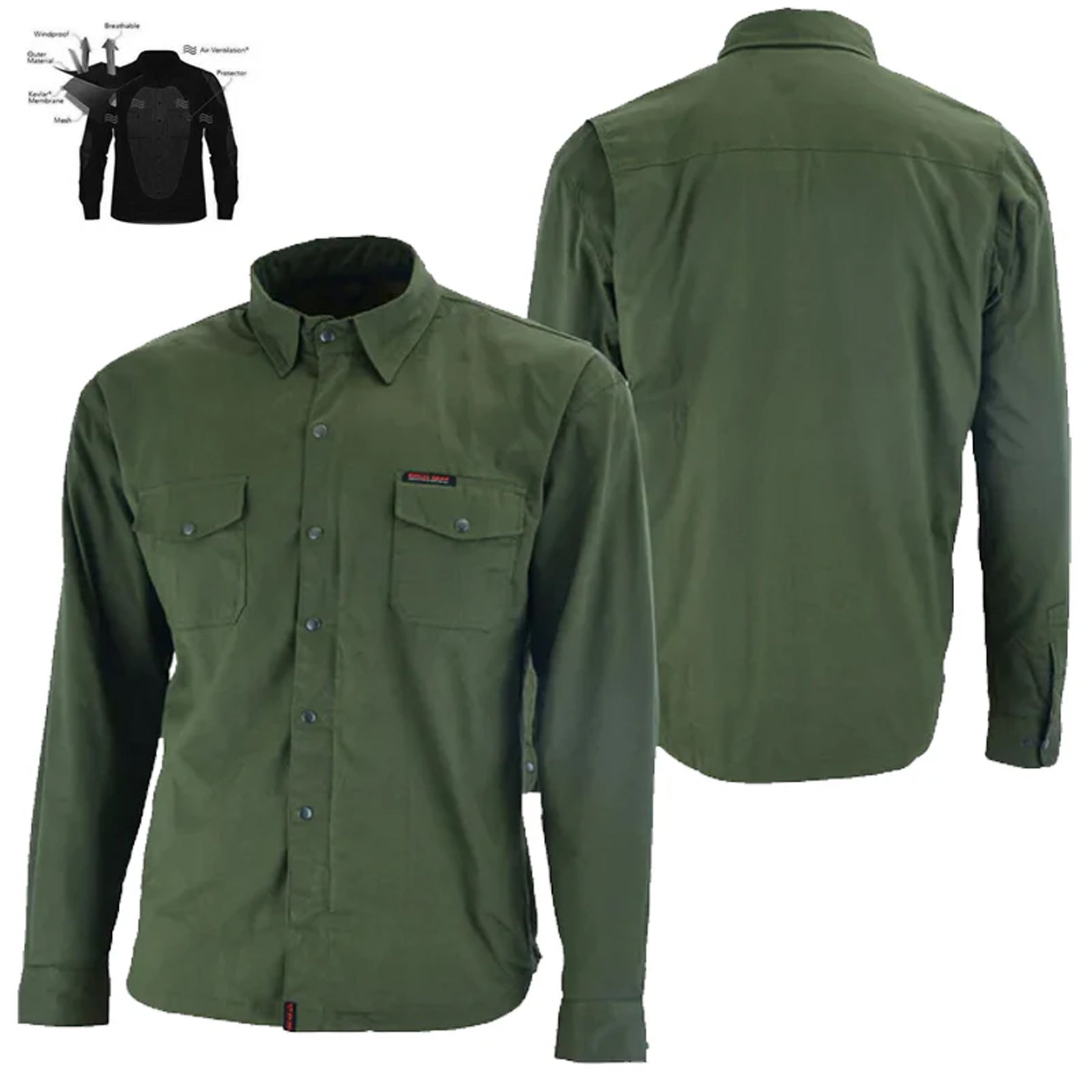 Bikers Gear Australia Motorcycle Icon HD Flannel Lined with Kevlar Shirt Olive Green