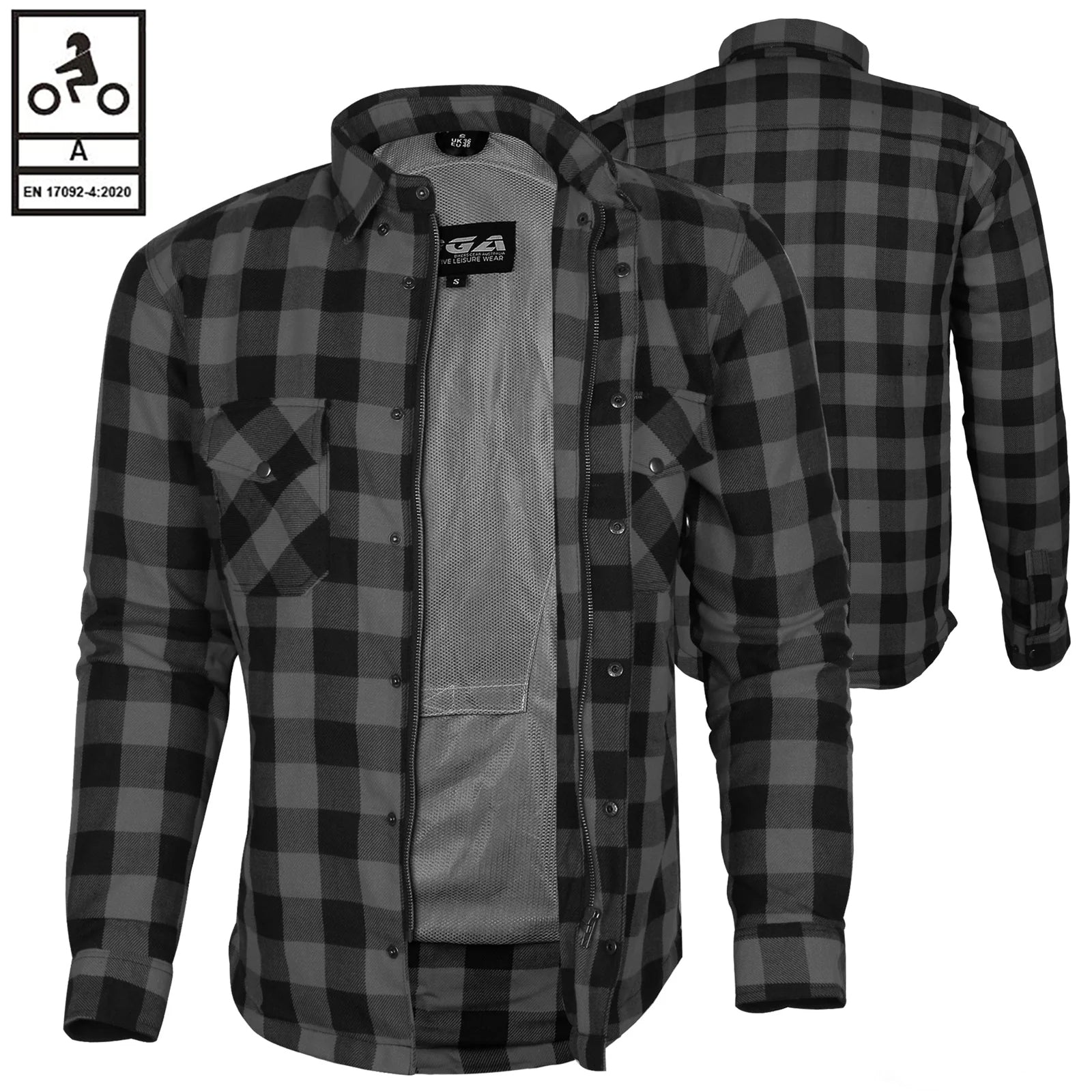 Bikers Gear Australia Exo Protective Motorcycle Flannel Lined with Kevlar Shirts Grey