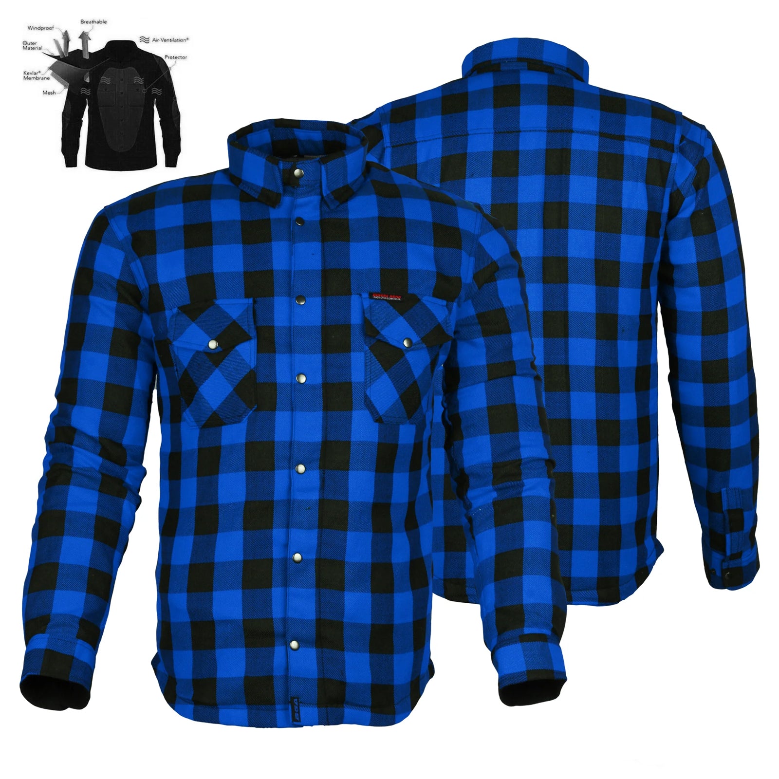 Bikers Gear Australia Exo Protective Motorcycle Lined with Kevlar Flannel Shirts Blue/Black