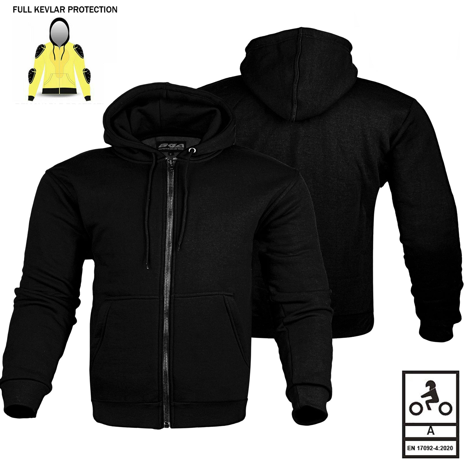 Bikers Gear Australia Alpha Motorcycle Hoodie Lined with Kevlar Black