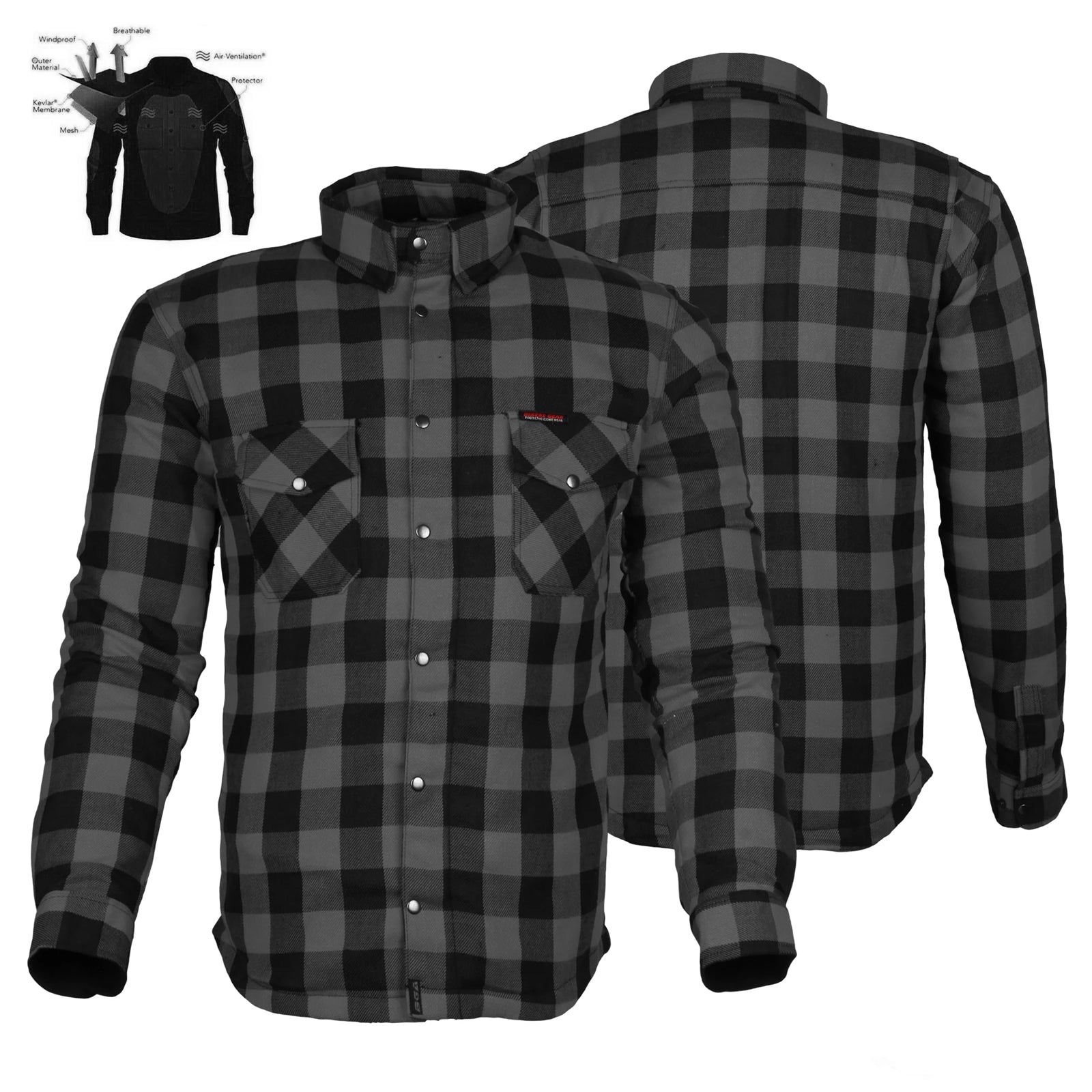 Bikers Gear Australia Exo Protective Motorcycle Flannel Lined with Kevlar Shirts Grey