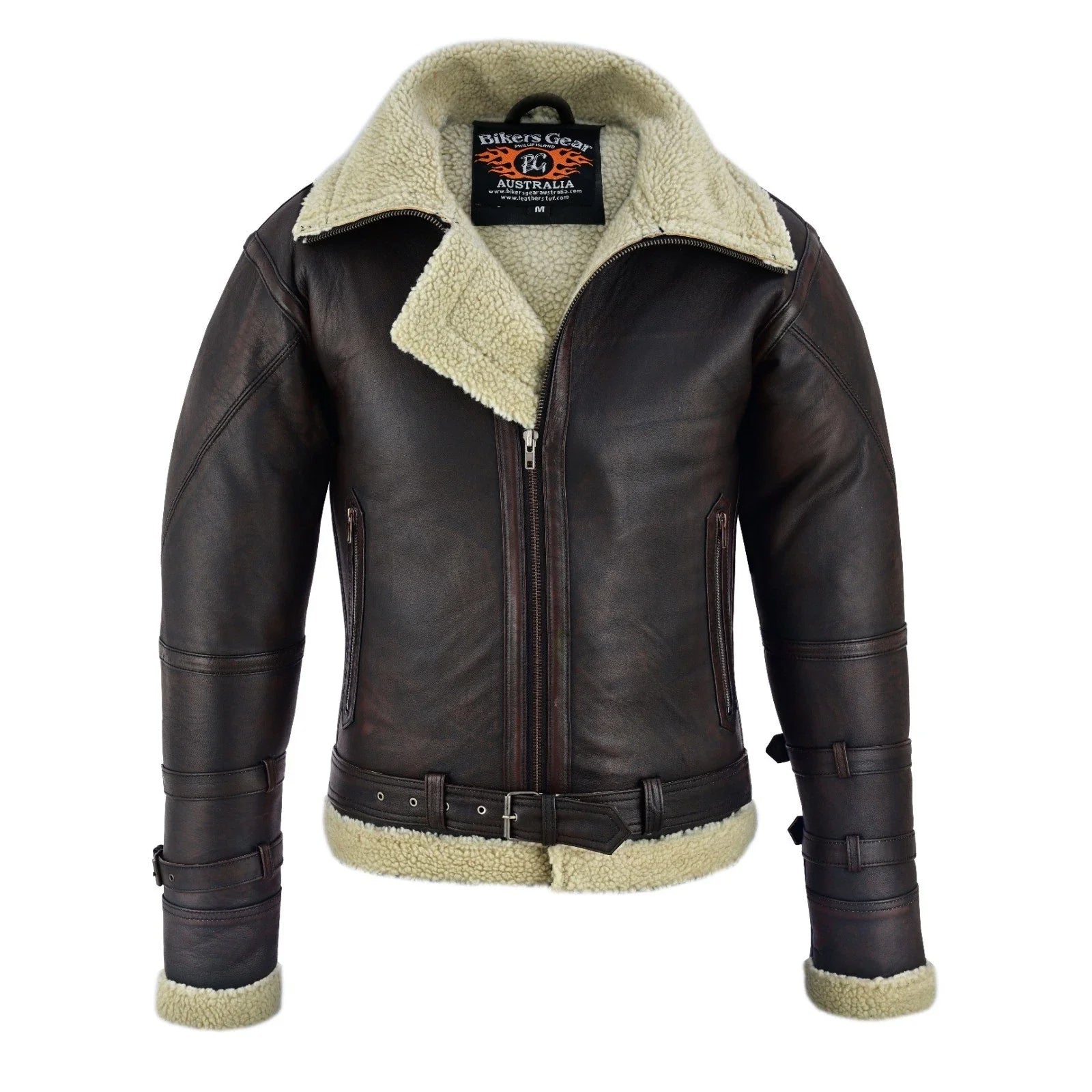 Bikers Gear Australia Men’s Aviator Bomber Jacket Sheepskin Leather with Double Fur Collar
