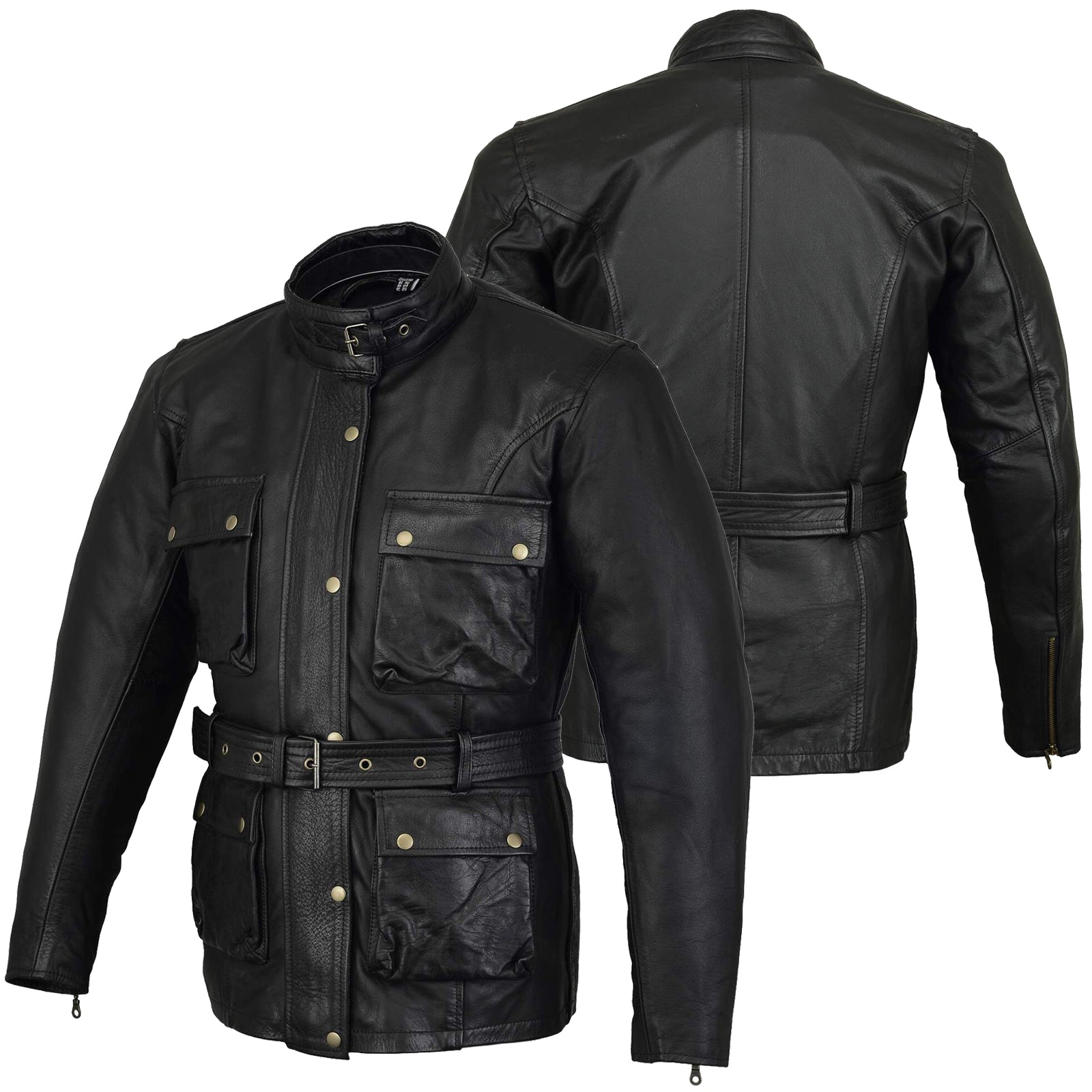 Bikers Gear Australia Motorcycle Leather Jacket Trail Master Waxed Belstaff Style Black