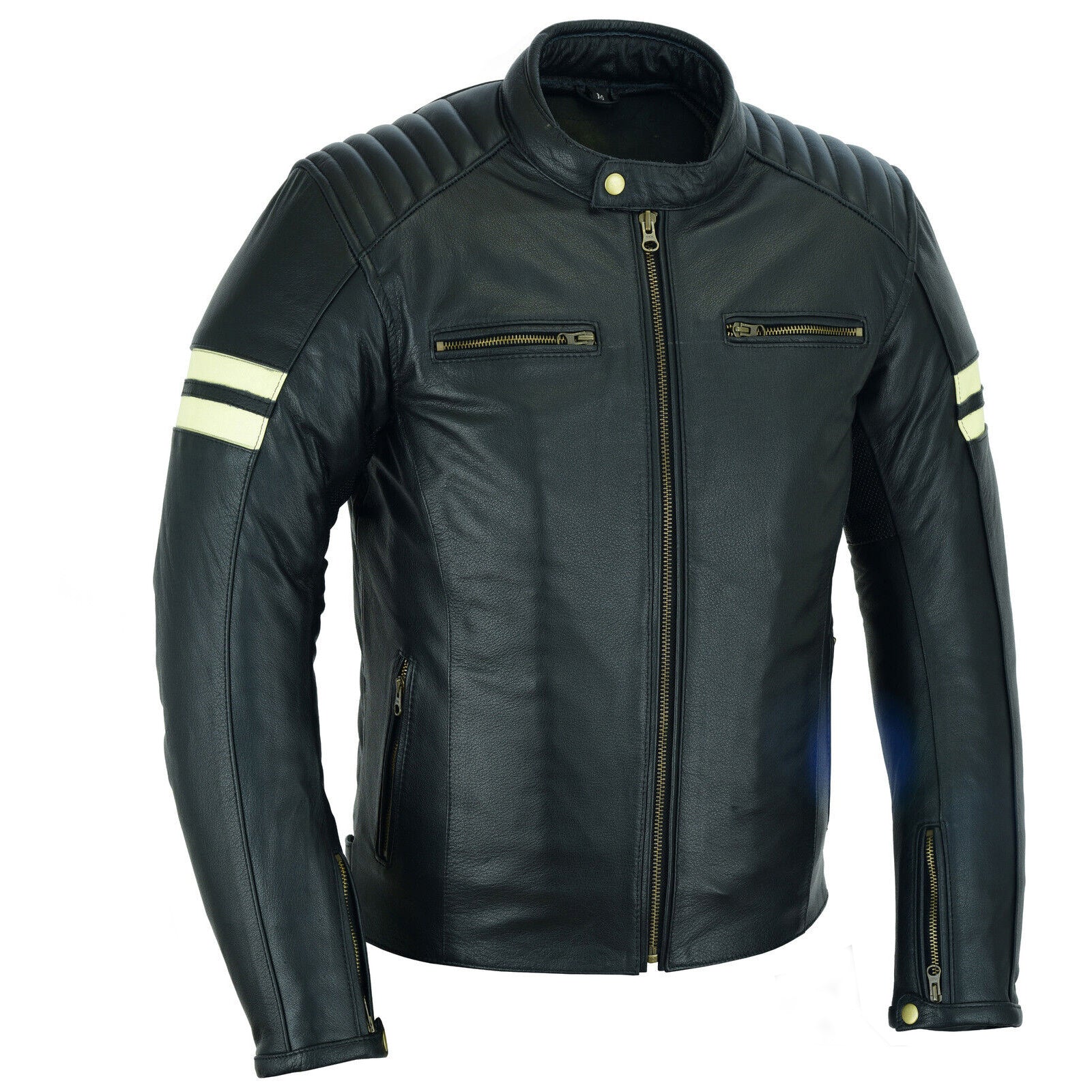 Bikers Gear Australia Motorcycle Leather Jacket Roadster Classic Black/White