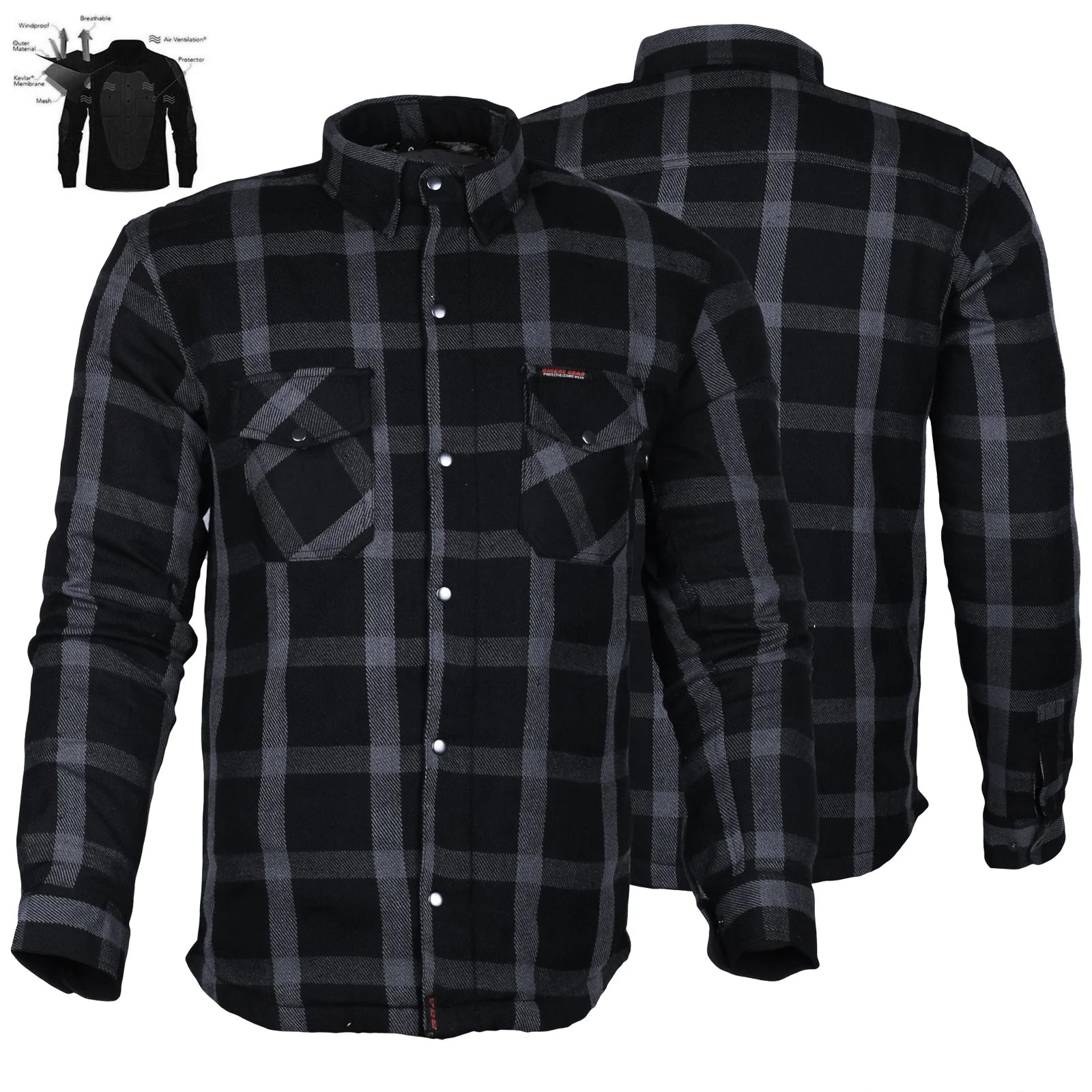 Bikers Gear Australia Exo Protective Motorcycle Flannel Lined with Kevlar Shirts Grey/Black