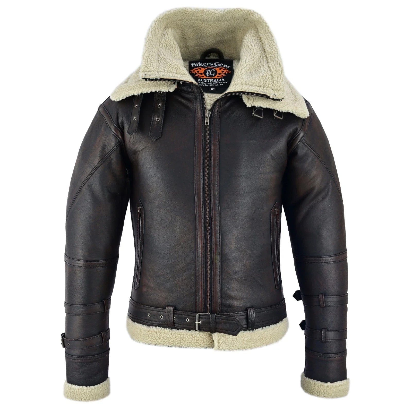 Bikers Gear Australia Men’s Aviator Bomber Jacket Sheepskin Leather with Double Fur Collar