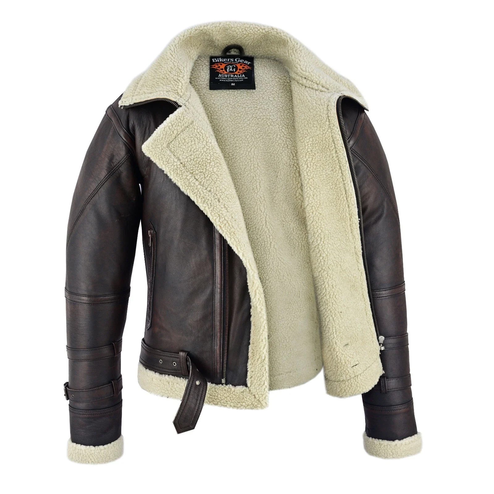 Bikers Gear Australia Men’s Aviator Bomber Jacket Sheepskin Leather with Double Fur Collar