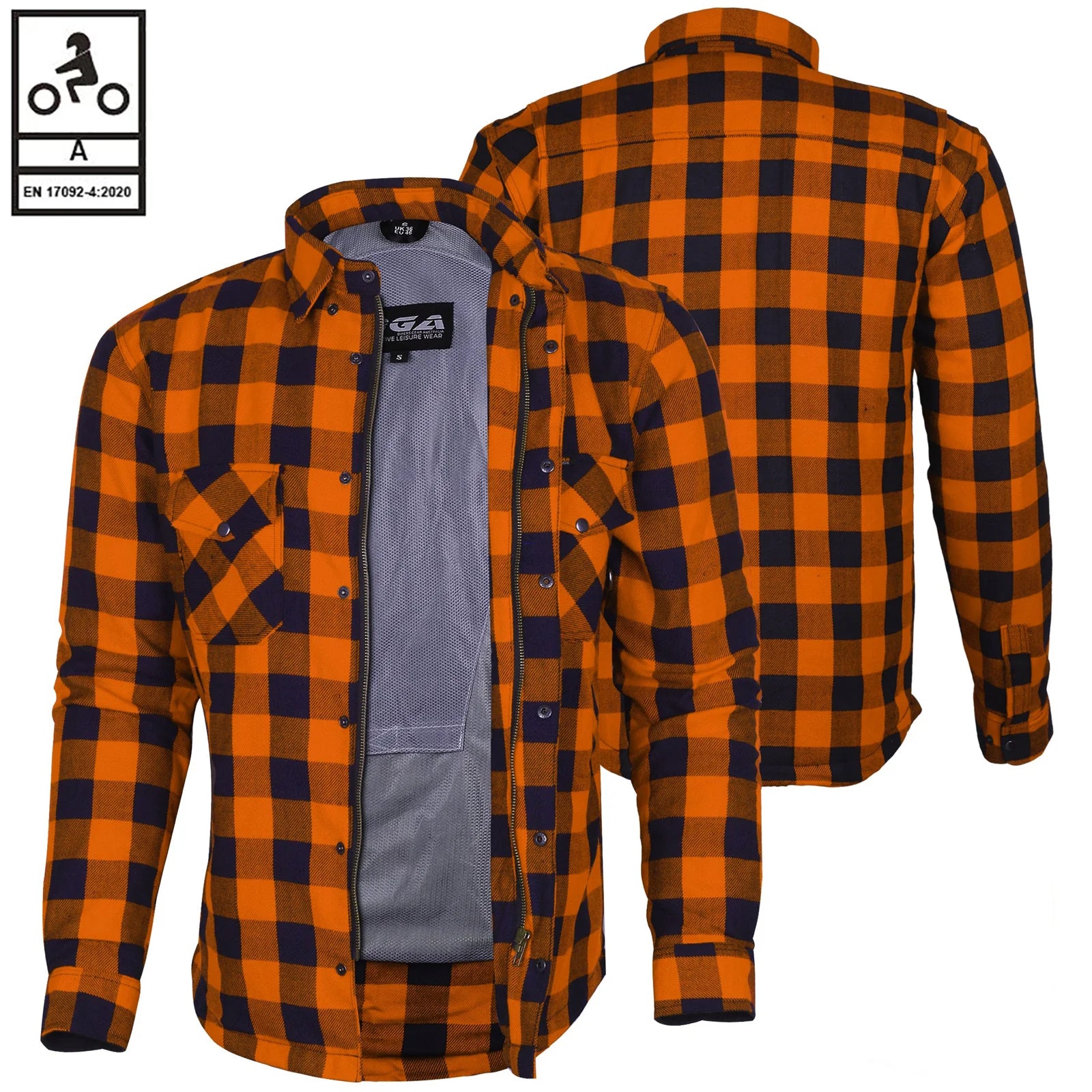 Bikers Gear Australia Flanellen Motoroverhemd – Zwart, 2XL – Met Kevlar Voering En Afneembaar CE 1621-1 Beschermers – Stoer En Veilig