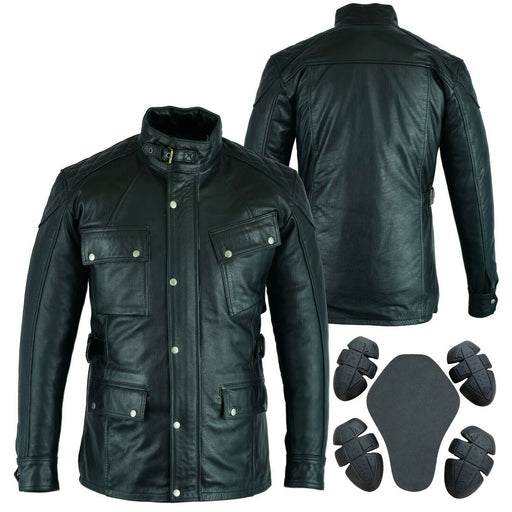 Bikers Gear Australia Motorcycle Waxed Leather Jacket Trailmaster 2.0 Black