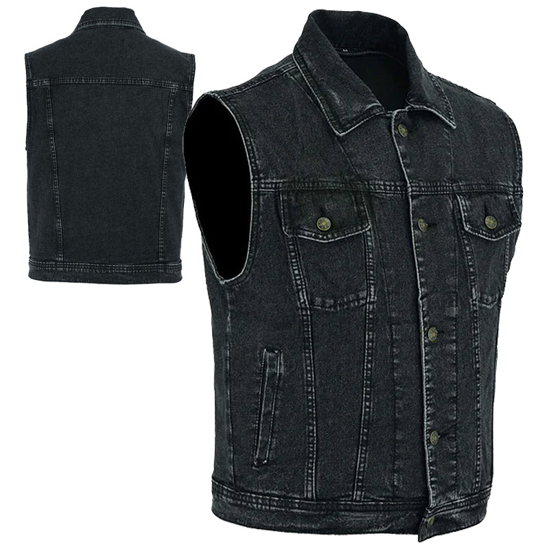 Bikers Gear Australia Jaguar Denim Motorcycle Vest Black