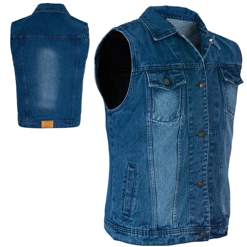 Bikers Gear Australia Jaguar Denim Motorcycle Vest Blue