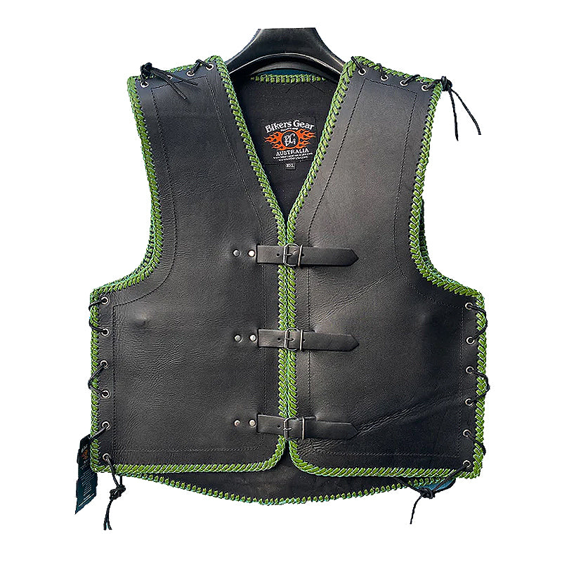 Bikers Gear Australia Vigor 3-4mm Leather Motorcycle Vest Green