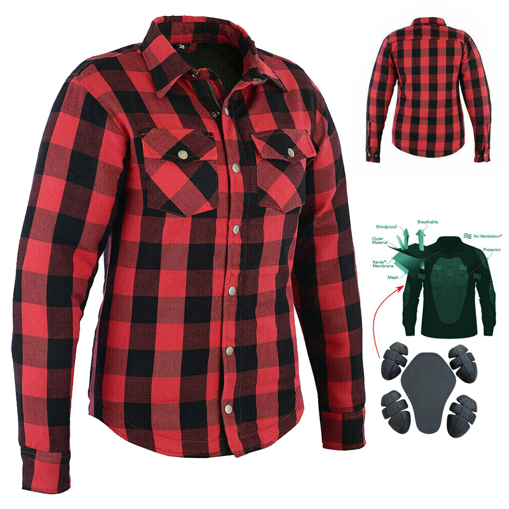 Bikers Gear Australia Brat Lady Motorcycle Flannel Shirts Red/Black