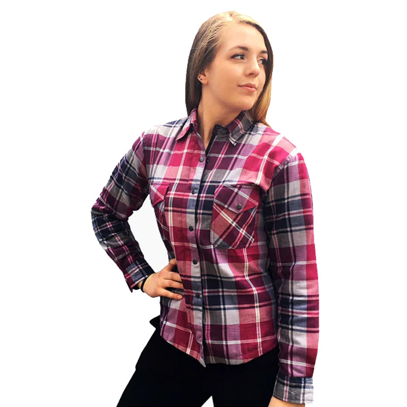 Bikers Gear Australia Brat Lady Protective Motorcycle Flannel Shirts Pink/Grey