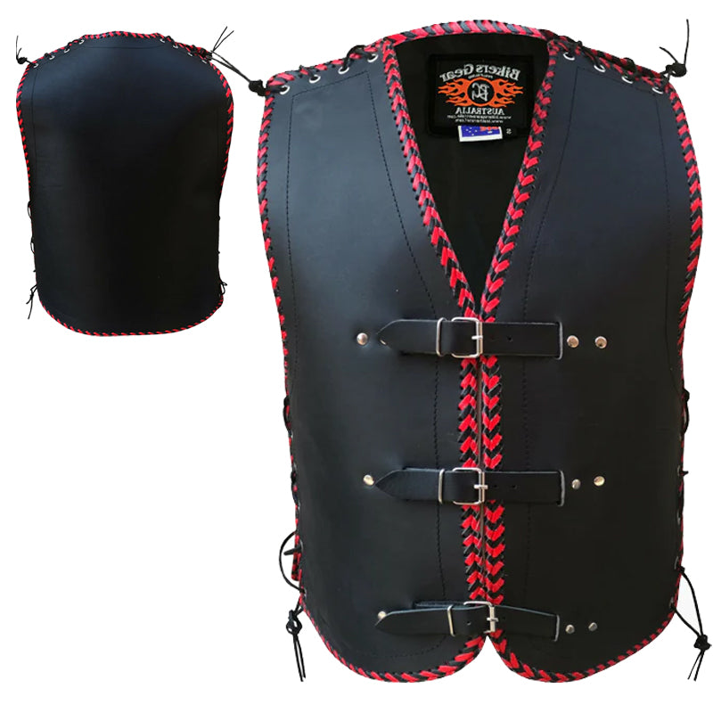 Bikers Gear Australia Vigor 3-4mm Leather Motorcycle Vest Red