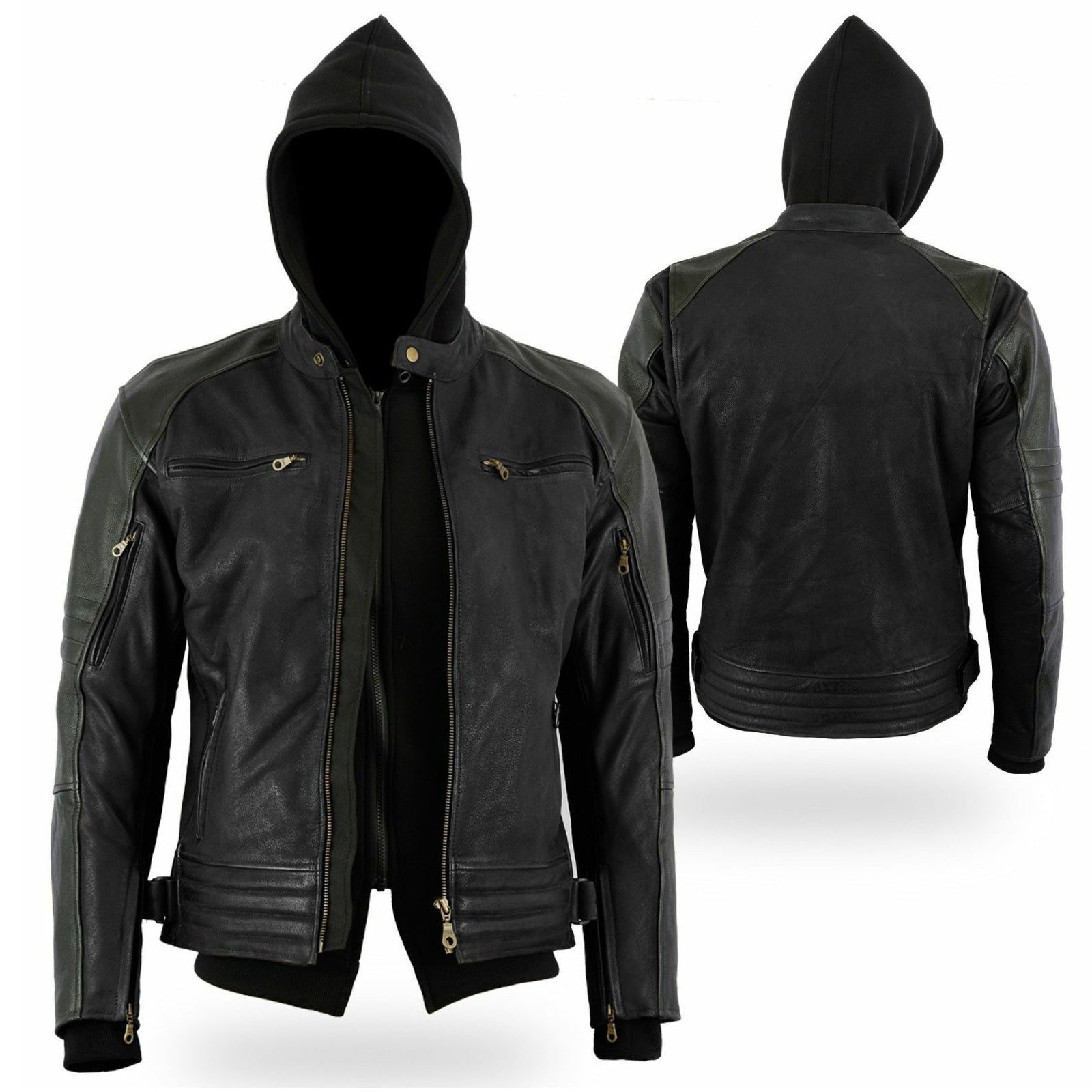 Bikers Gear Australia Motorcycycle Leather Jacket Cobar Waxed Nubuck Hooded Style Black