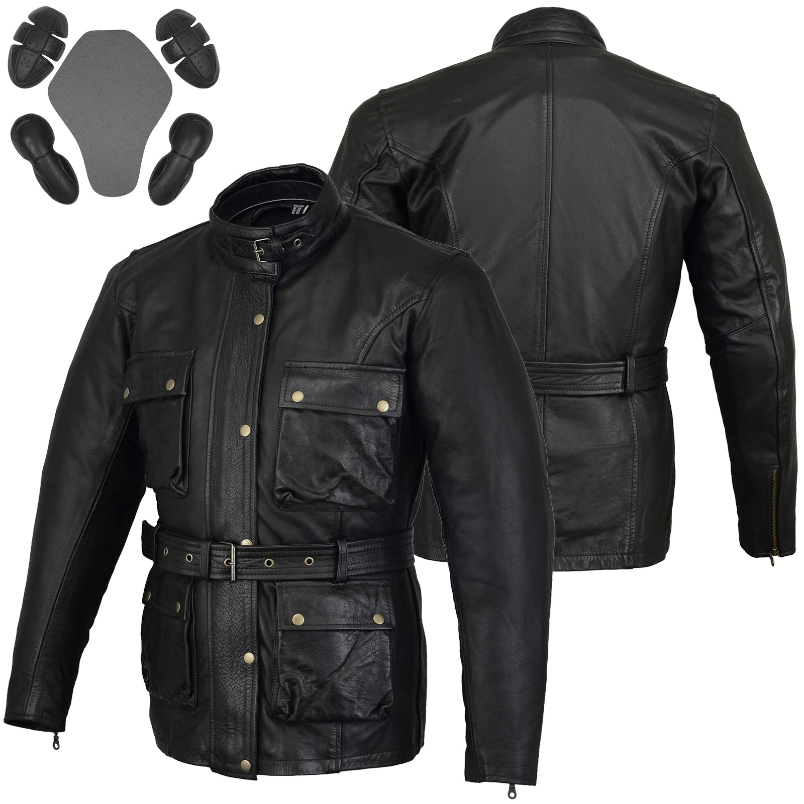 Bikers Gear Australia Motorcycle Leather Jacket Trail Master Waxed Belstaff Style Black