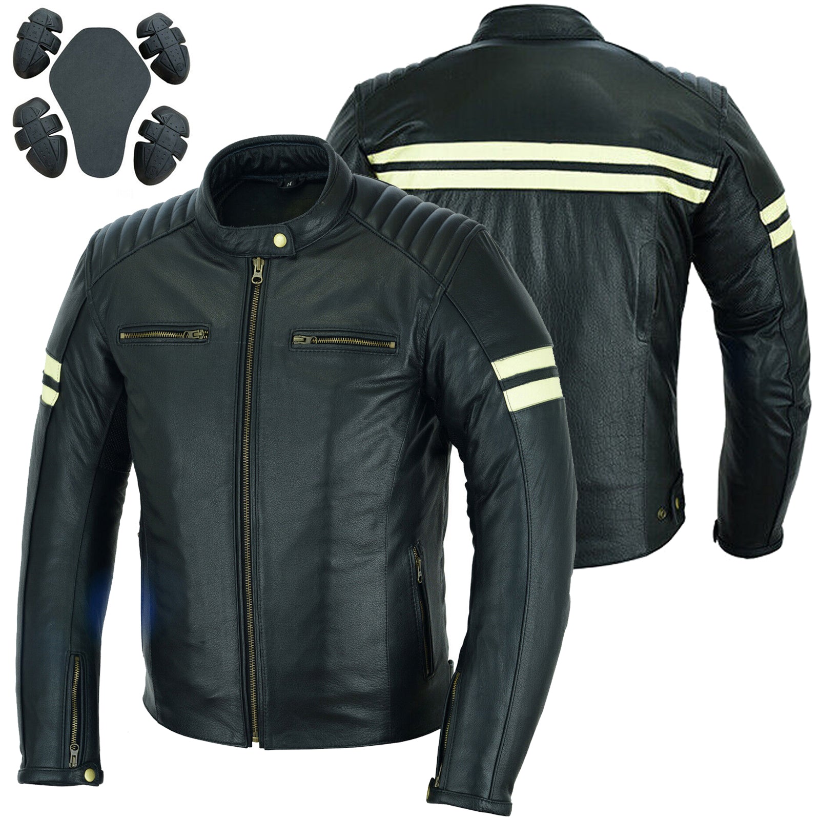 Bikers Gear Australia Motorcycle Leather Jacket Roadster Classic Black/White