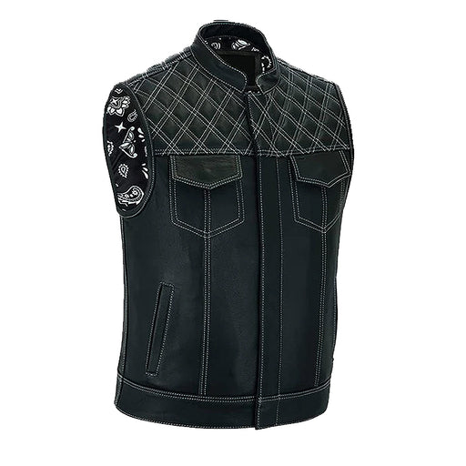Bikers Gear Australia Motorcycle Club Leather Vest Diamond Quilted Black