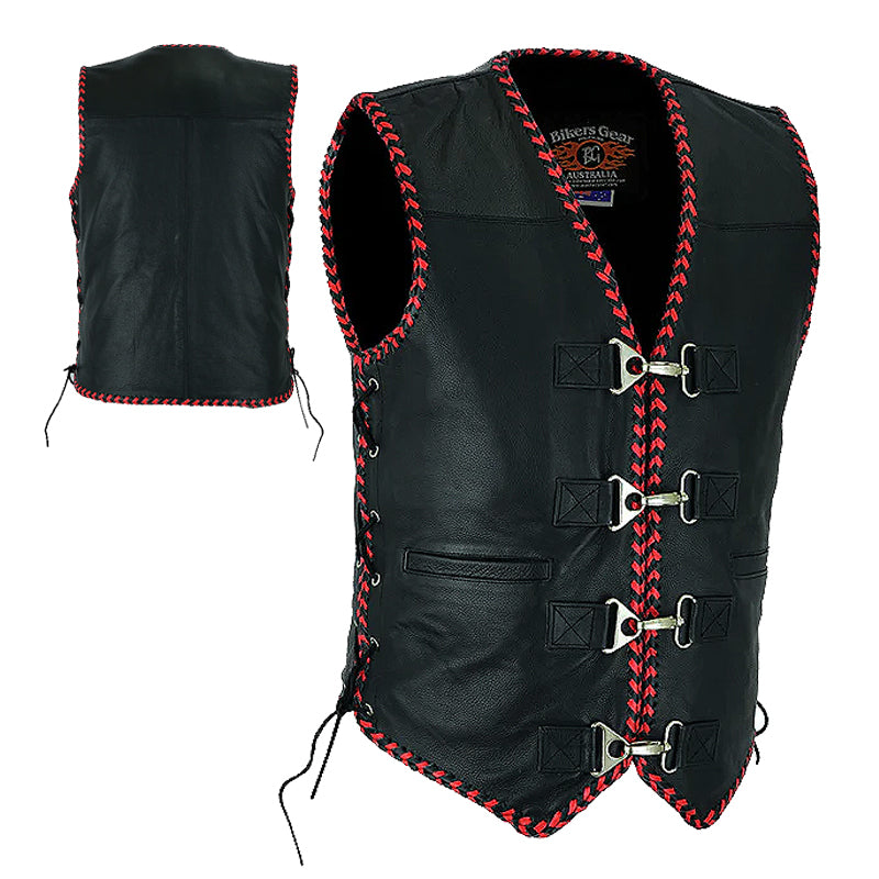 Bikers Gear Australia Mens Rider Leather Motorcycle Vest Black/Red