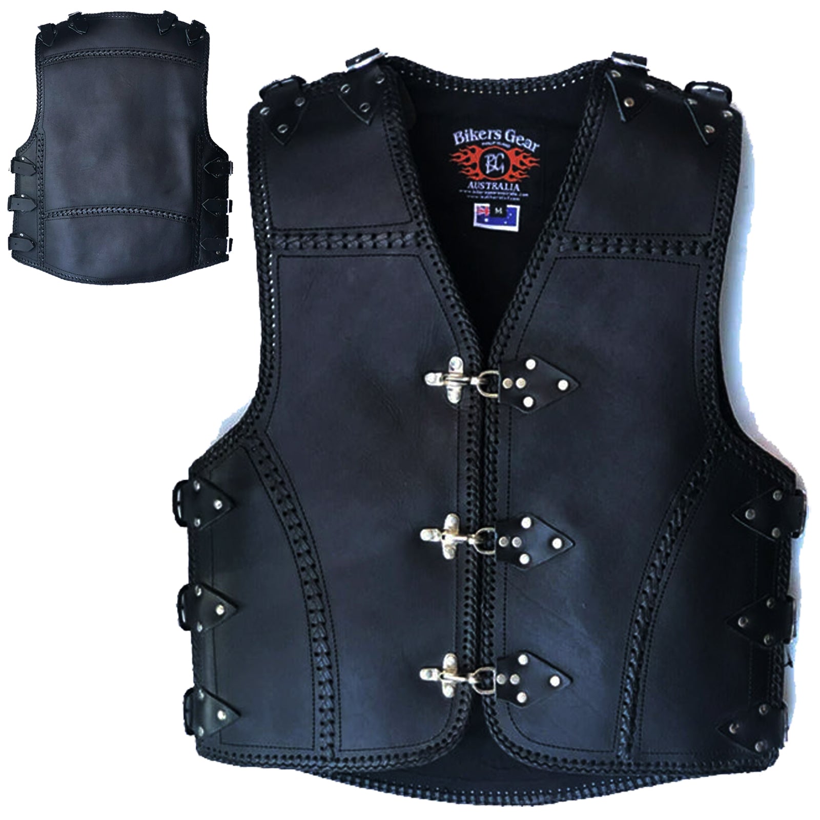 Bikers Gear Australia 3-4 Mm Heavy Duty Motorcycle Leather Vest Black,Bikers Gear UK