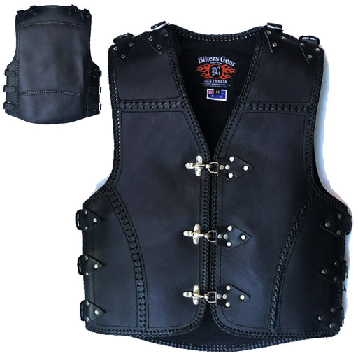 BGA 3-4 Mm Heavy Duty Motorcycle Leather Vest Black