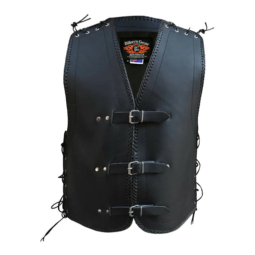 Bikers Gear Australia Vigor 3-4mm Leather Motorcycle Vest Black