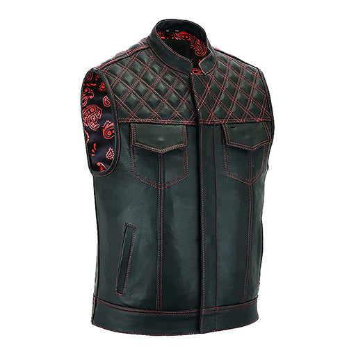 Bikers Gear Australia Motorcycle Club Leather Vest Diamond Quilted RED