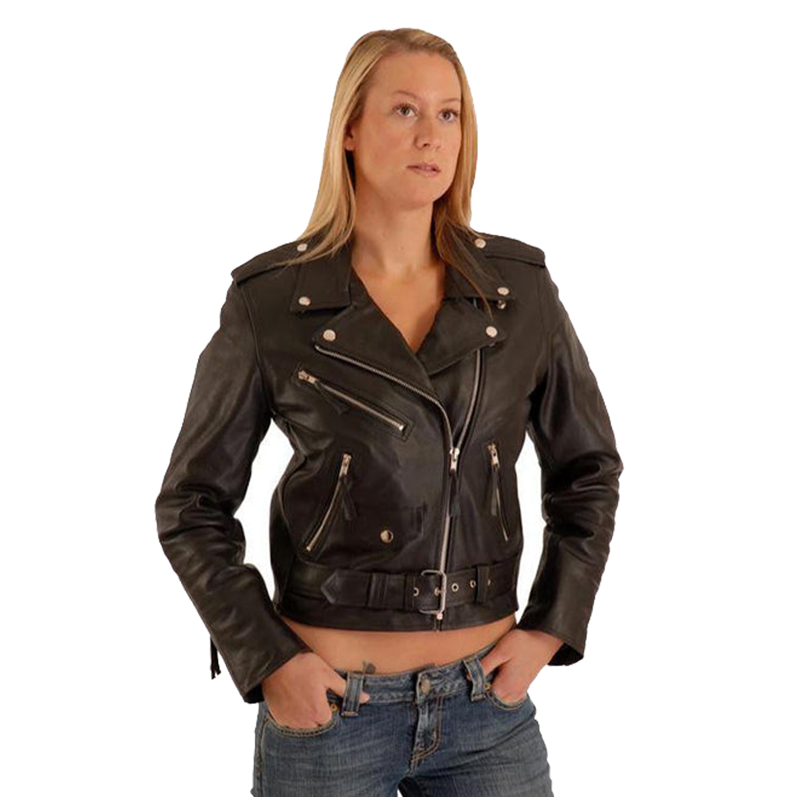 Bikers Gear Australia Brando Belted Biker Leather Jacket Black