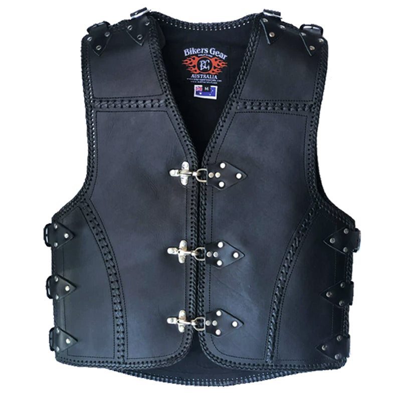 Bikers Gear Australia 3mm HD Motorcycle Leather Vest Black