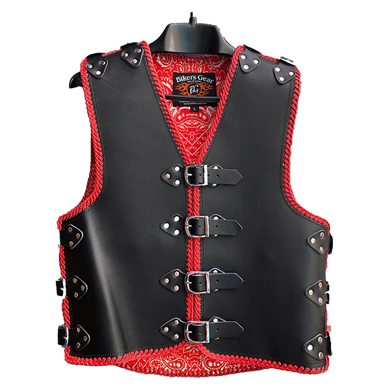 Bikers Gear Australia Atlas 3-4mm HD Leather Motorcycle Braided Club Vest Red Paisley Liner