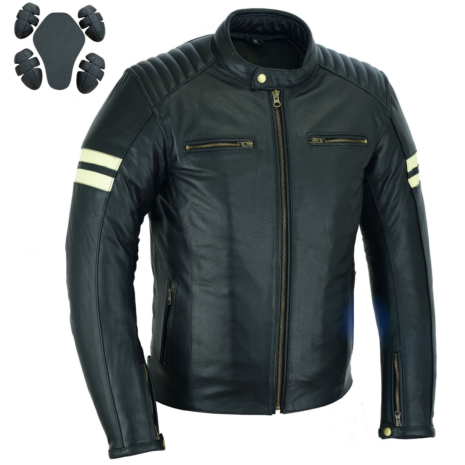 Bikers Gear Australia Motorcycle Leather Jacket Roadster Classic Black/White