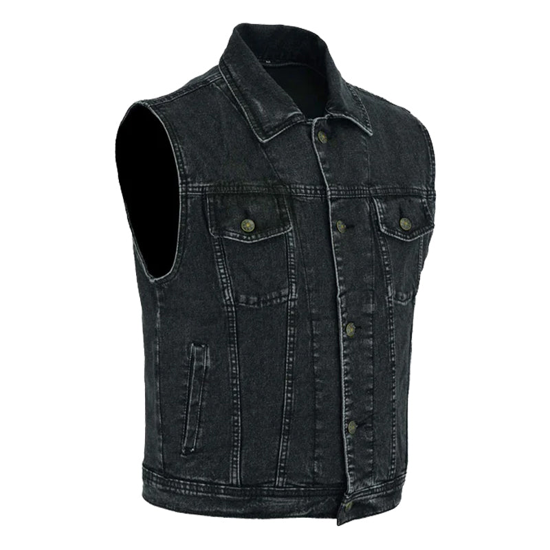 Bikers Gear Australia Jaguar Denim Motorcycle Vest Black