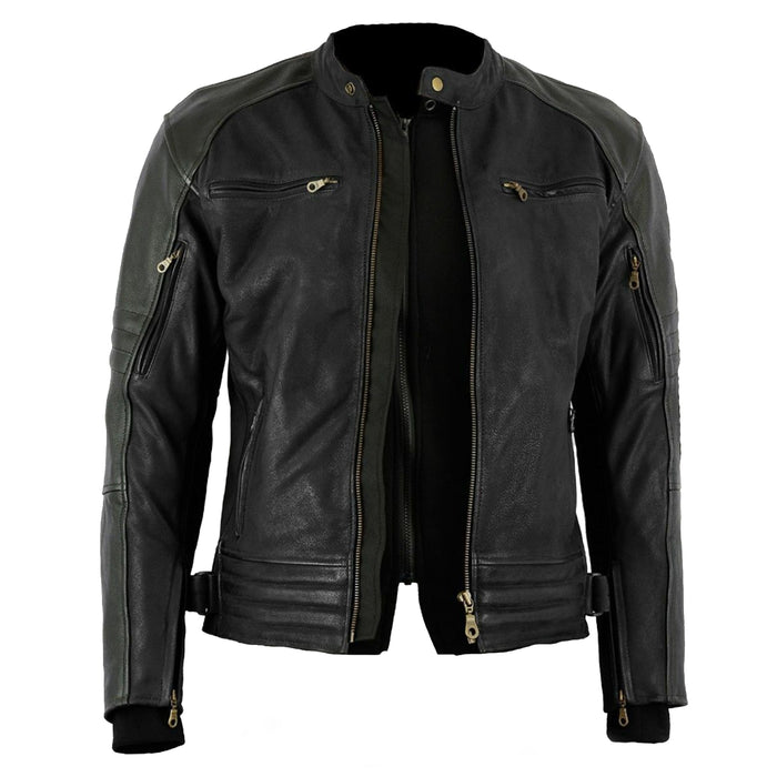 Bikers Gear Australia Motorcycycle Leather Jacket Cobar Waxed Nubuck Hooded Style Black