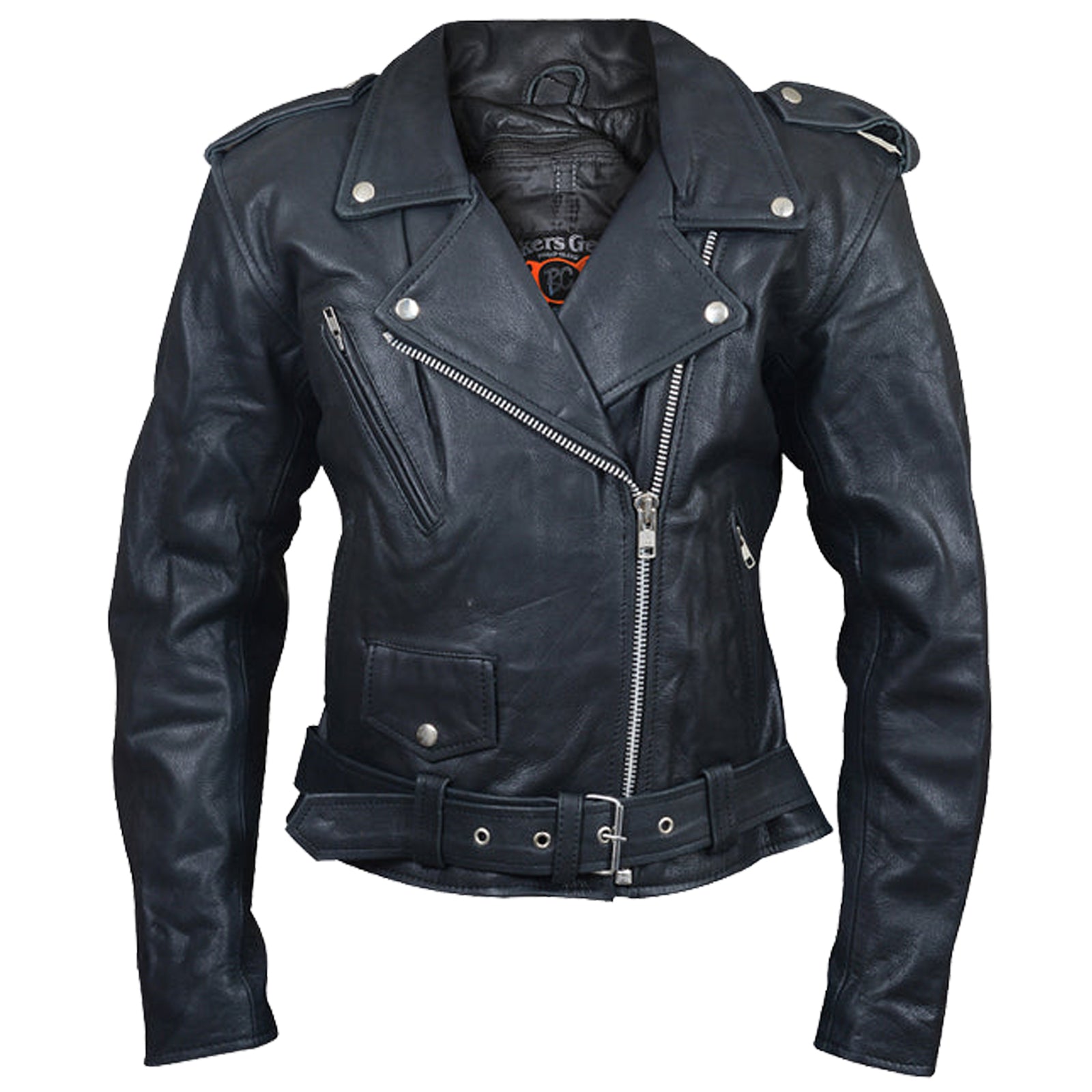 Bikers Gear Australia Women Brando Belted Biker Leather Jacket Black