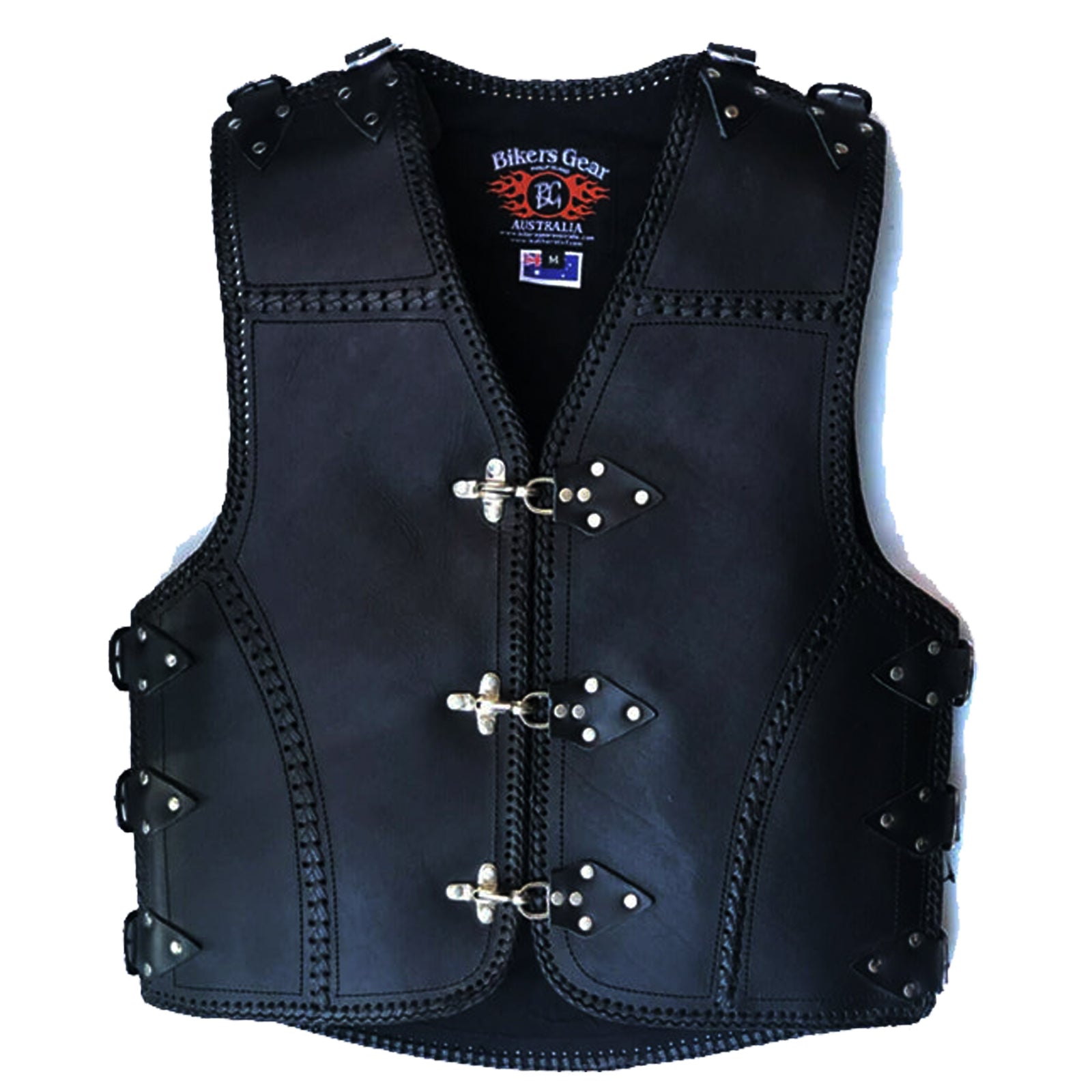 Bikers Gear Australia 3-4 Mm Heavy Duty Motorcycle Leather Vest Black,Bikers Gear UK