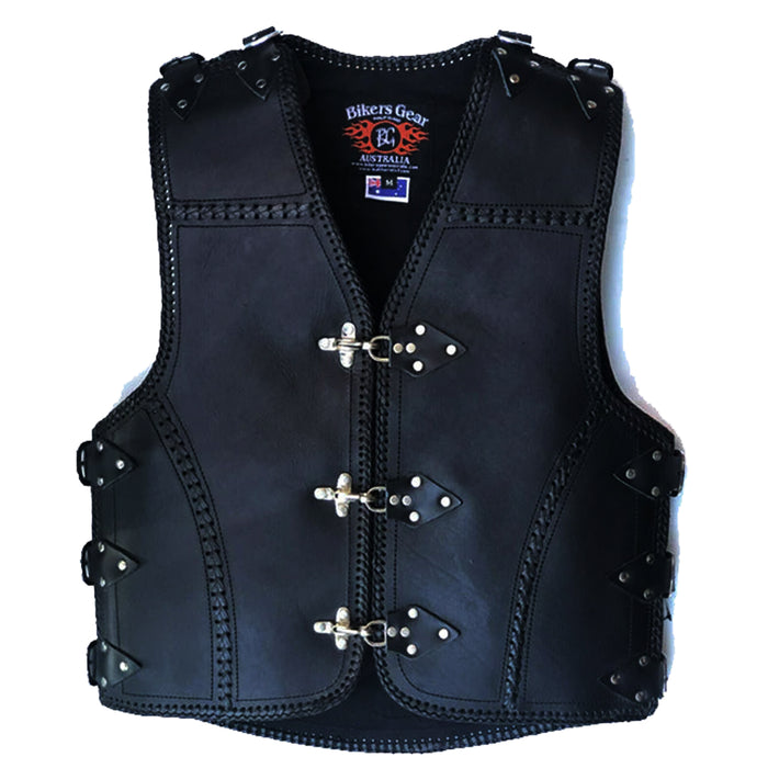 BGA 3-4 Mm Heavy Duty Motorcycle Leather Vest Black