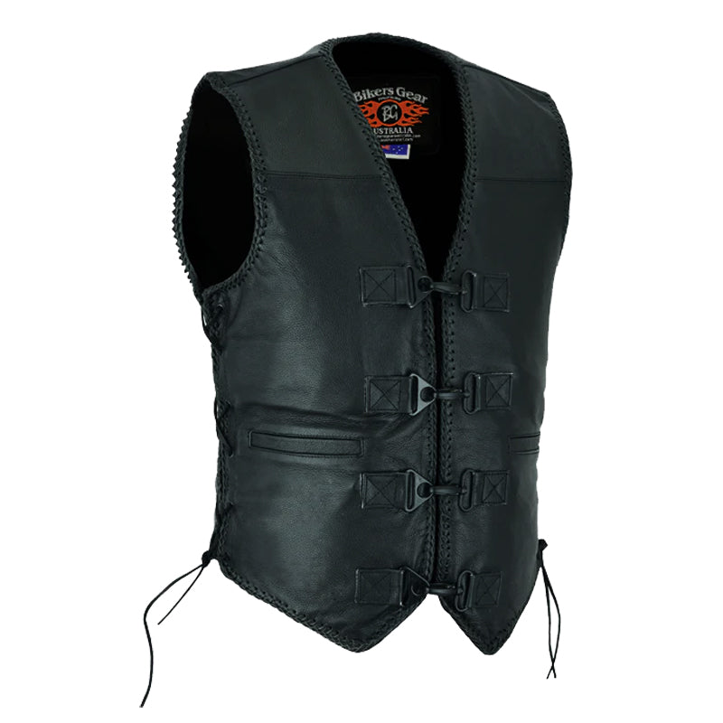 Bikers Gear Australia Mens Rider Leather Motorcycle Vest Black