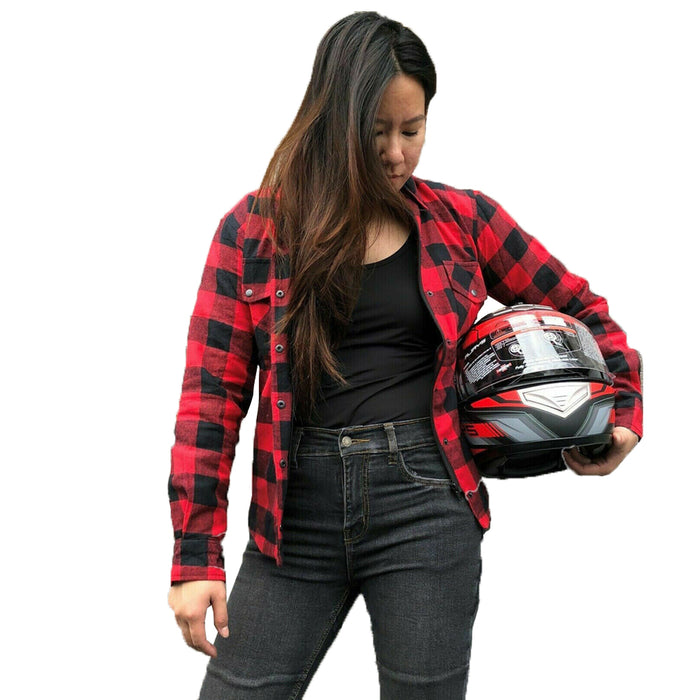 Bikers Gear Australia Brat Lady Motorcycle Flannel Shirts Red/Black