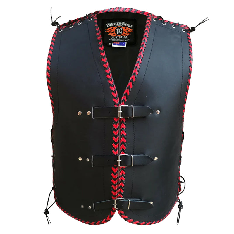 Bikers Gear Australia Vigor 3-4mm Leather Motorcycle Vest Red