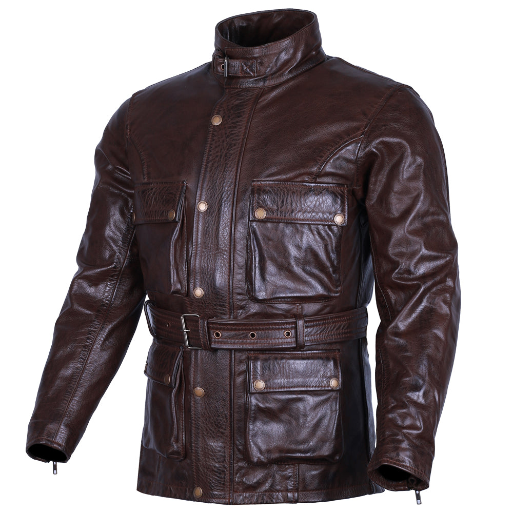 Bikers Gear Australia Motorcycle Leather Jacket Trail Master Waxed Brown