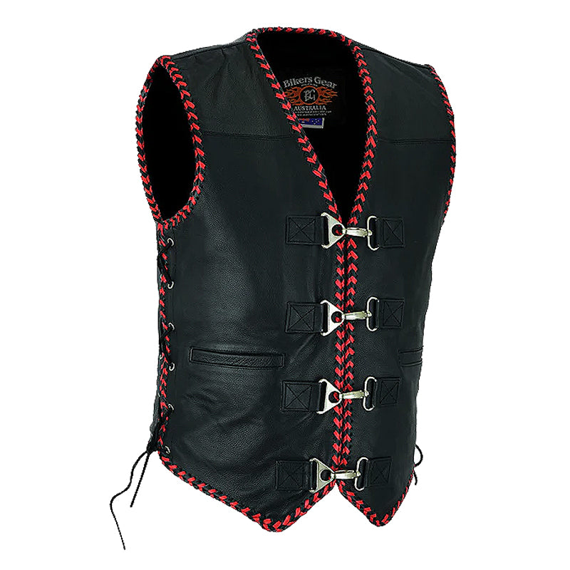 Bikers Gear Australia Mens Rider Leather Motorcycle Vest Black/Red