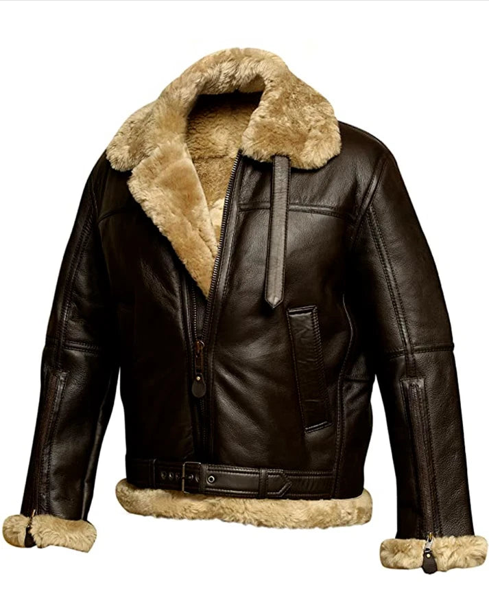 RAF Aviator B3 Shearling Sheepskin Leather Bomber Jacket For Men