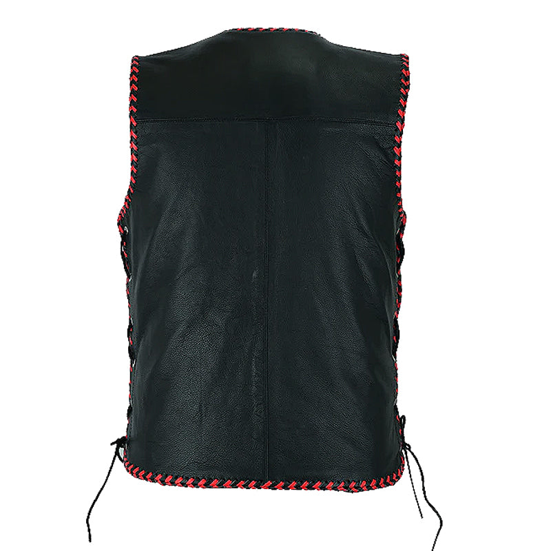 Bikers Gear Australia Mens Rider Leather Motorcycle Vest Black/Red