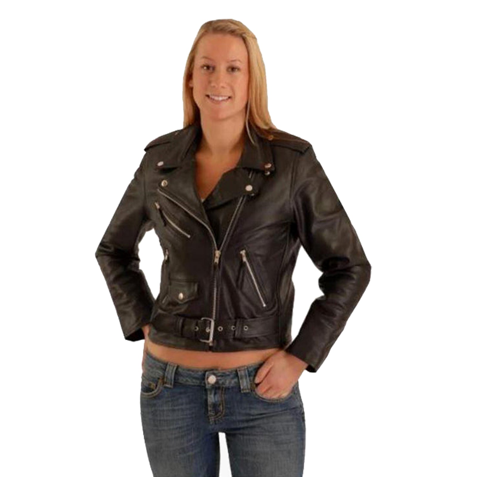 Bikers Gear Australia Brando Belted Biker Leather Jacket Black